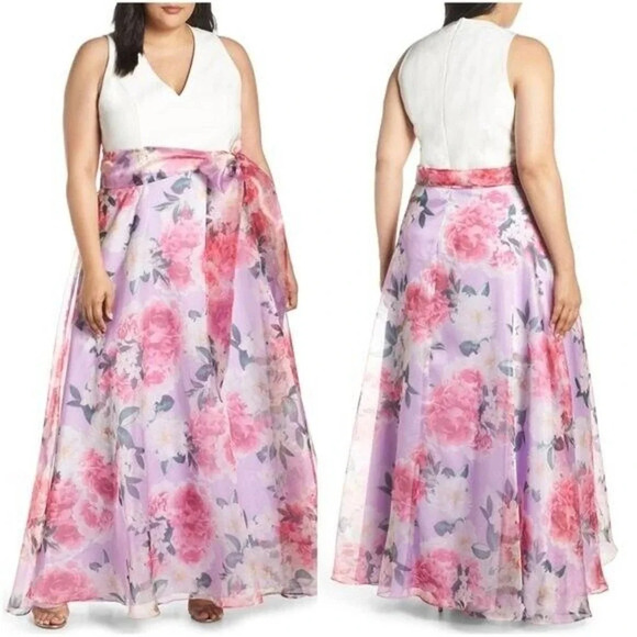 NWD ELIZA J Floral Chiffon Evening Maxi Dress Plus Size 22W - Picture 1 of 15